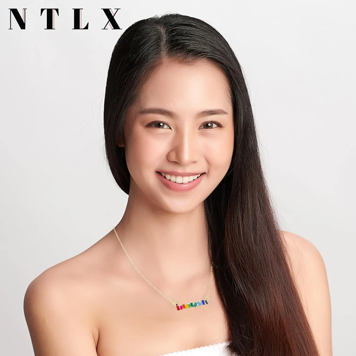 NTLX Rainbow Color Necklace Pendant for Women  Delicate & Elegant  14K Gold Plated  Embellished with Beautiful Rhinestone Crystals  Gift Box Included