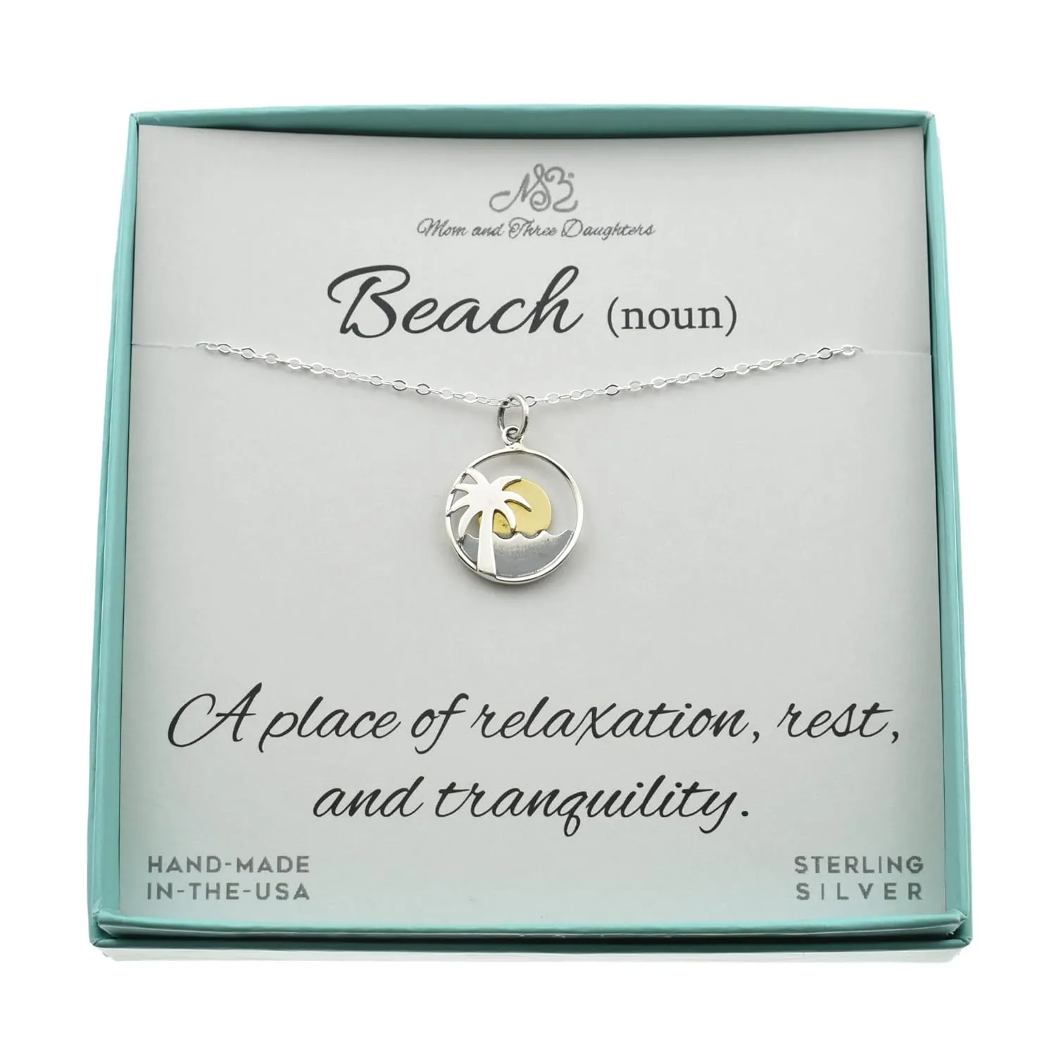 Ocean Waves Necklace, Stylish Sterling Silver Palm Tree Necklace for Beach, Handmade Necklaces on 18-Inch .925 Sterling Silver Chain for Women, Beach Gift for Women