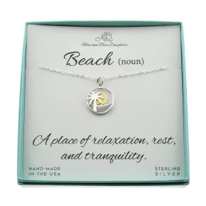 Ocean Waves Necklace, Stylish Sterling Silver Palm Tree Necklace for Beach, Handmade Necklaces on 18-Inch .925 Sterling Silver Chain for Women, Beach Gift for Women