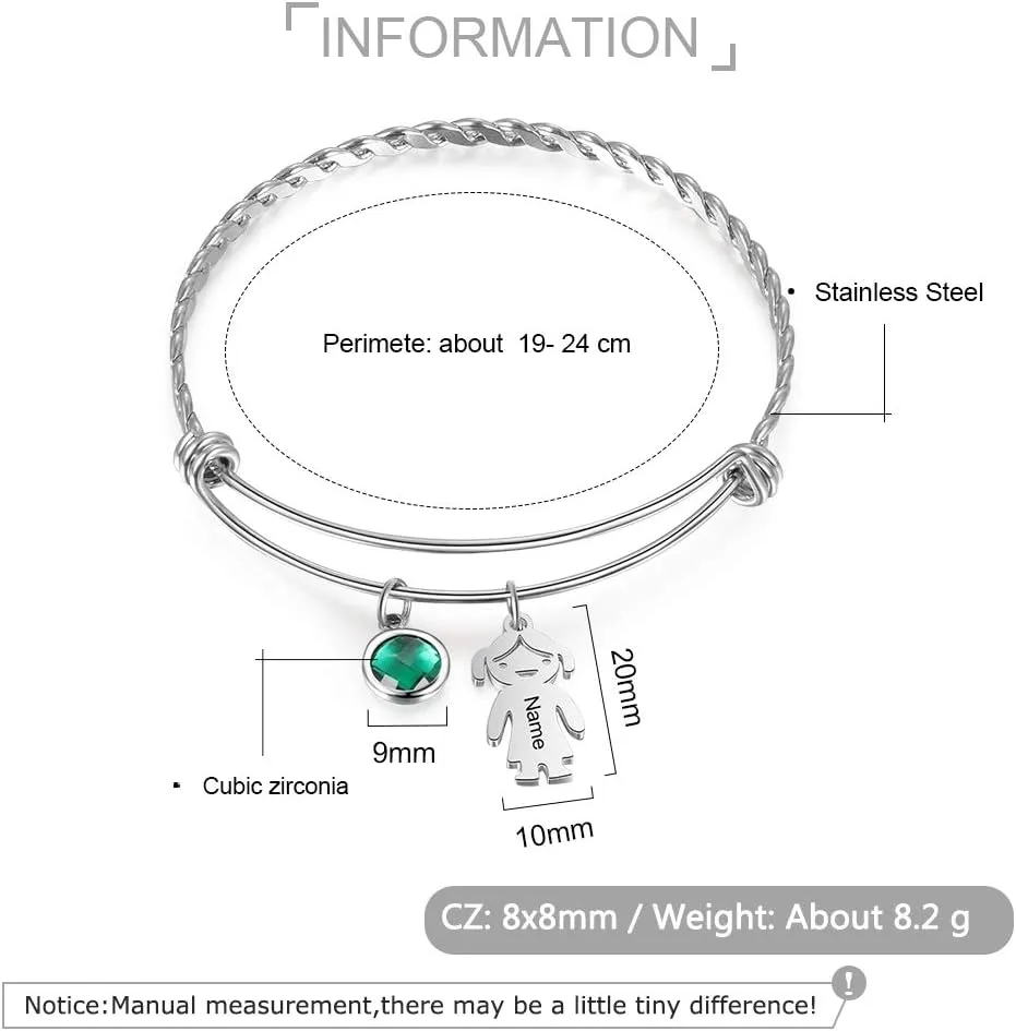 OPALSTOCK Personalized Simulated Birthstones Bracelets for Women Dolls Boy and Girl Names Mom Bangle Customized Infinity Charm Gift
