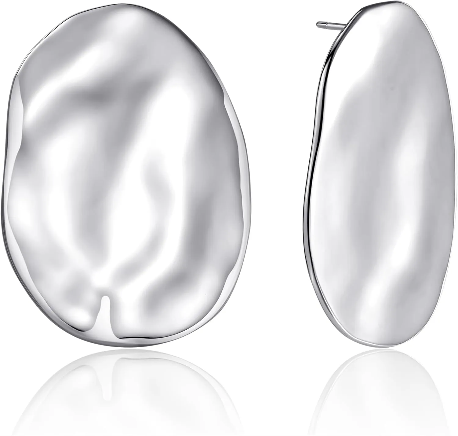 Oversized Organic-Shaped Earrings | 18K Gold Plated Large Shield Earrings Polished Statement Earrings for Women