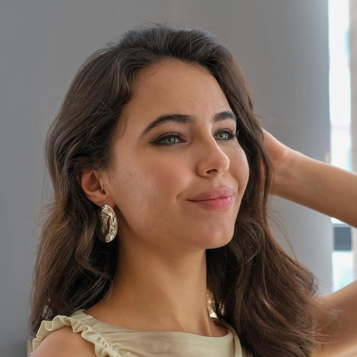 Oversized Organic-Shaped Earrings | 18K Gold Plated Large Shield Earrings Polished Statement Earrings for Women