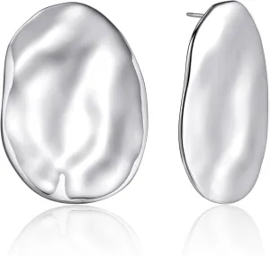 Oversized Organic-Shaped Earrings | 18K Gold Plated Large Shield Earrings Polished Statement Earrings for Women