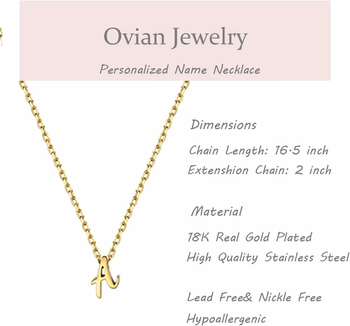Ovian Gold Initial Necklace for Women 18K Gold Plated Stainless Steel Dainty Small Letters Necklaces Delicate Personalized Monogram Name Necklace