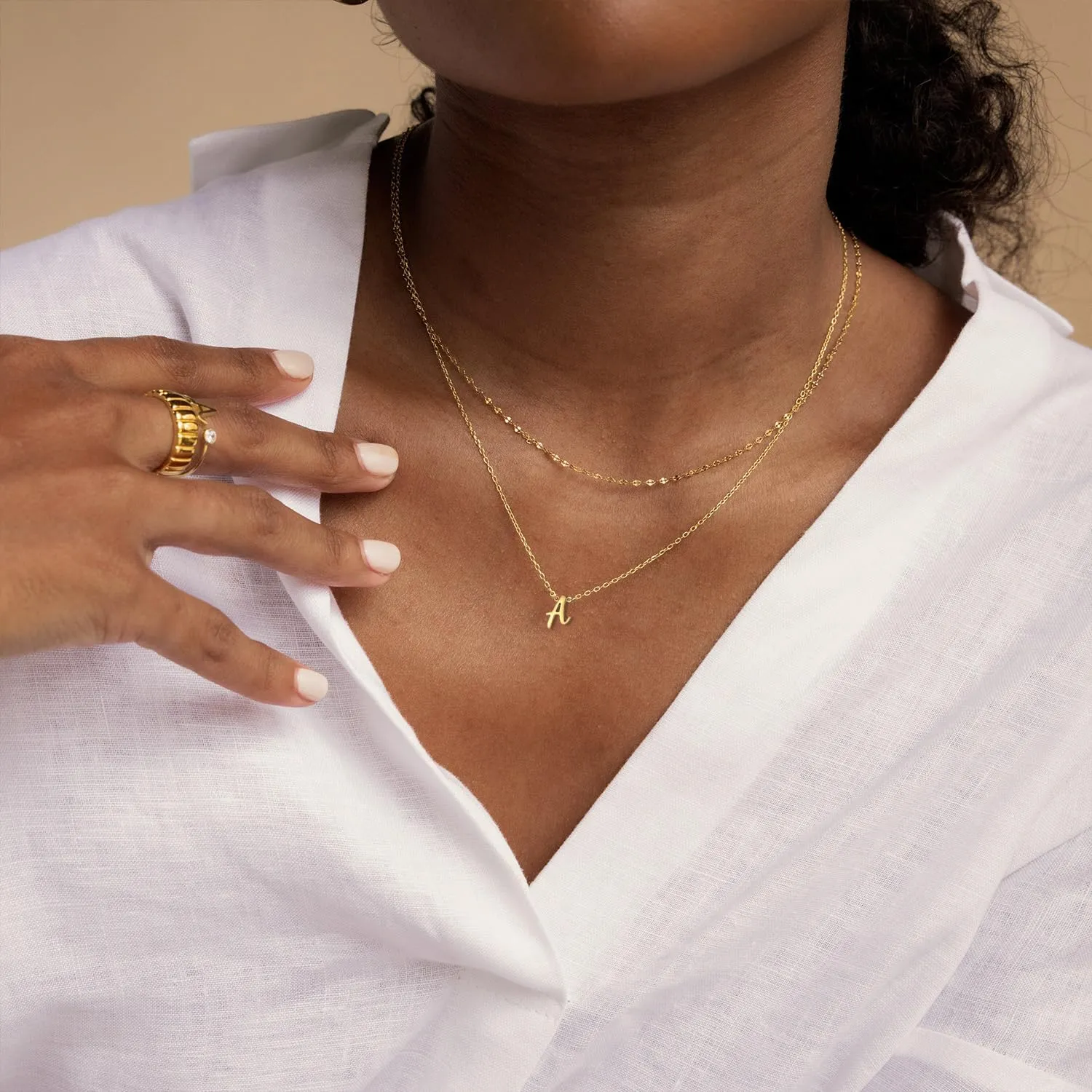 Ovian Gold Initial Necklace for Women 18K Gold Plated Stainless Steel Dainty Small Letters Necklaces Delicate Personalized Monogram Name Necklace