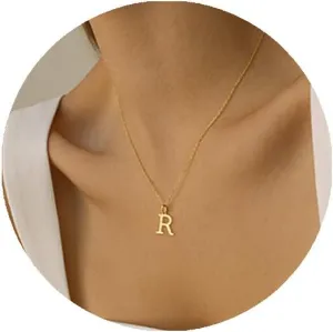 Ovian Gold Initial Necklace for Women 18K Gold Plated Stainless Steel Delicate Letter Pendant Necklace Personalized Name Necklace