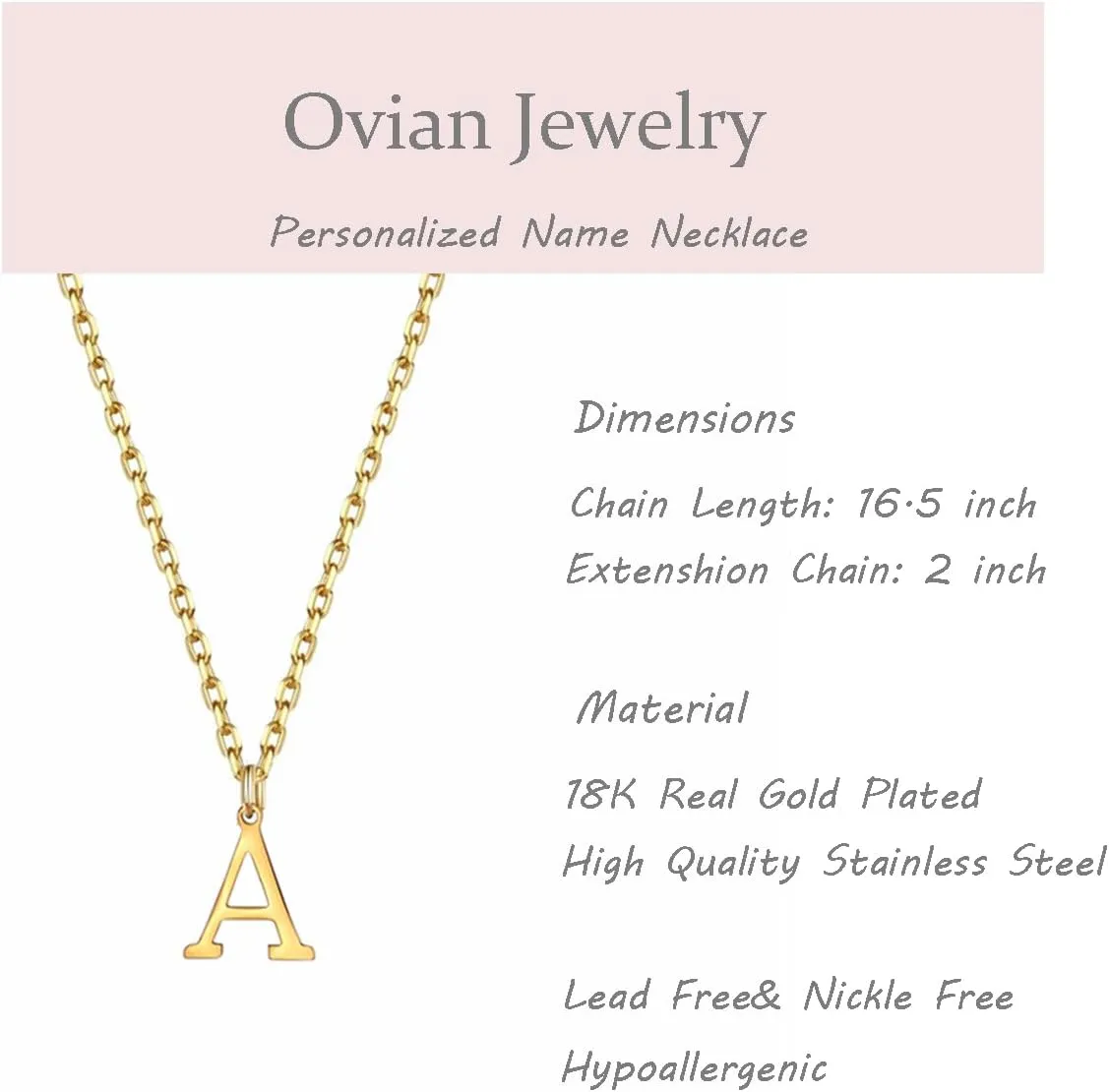 Ovian Gold Initial Necklace for Women 18K Gold Plated Stainless Steel Delicate Letter Pendant Necklace Personalized Name Necklace