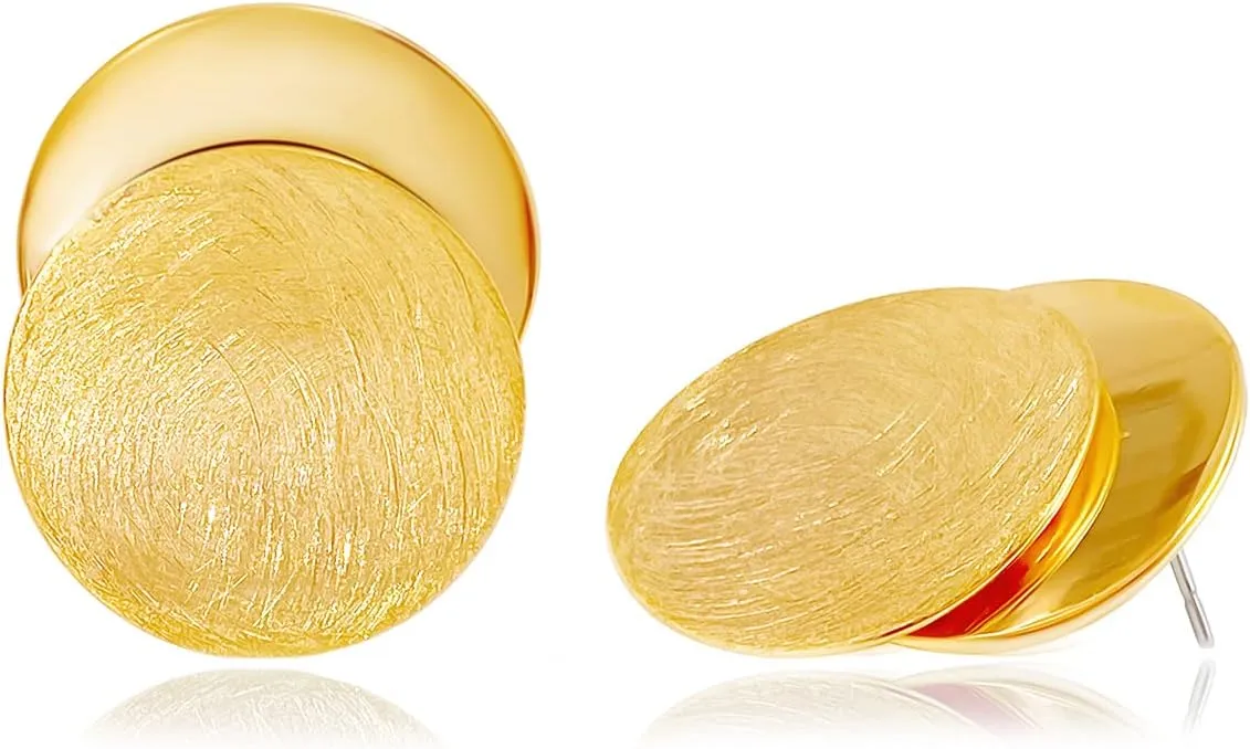 OZEL Gold Stud Earrings, Brushed Finish, 14K Gold Plated Fashion Jewelry for Women