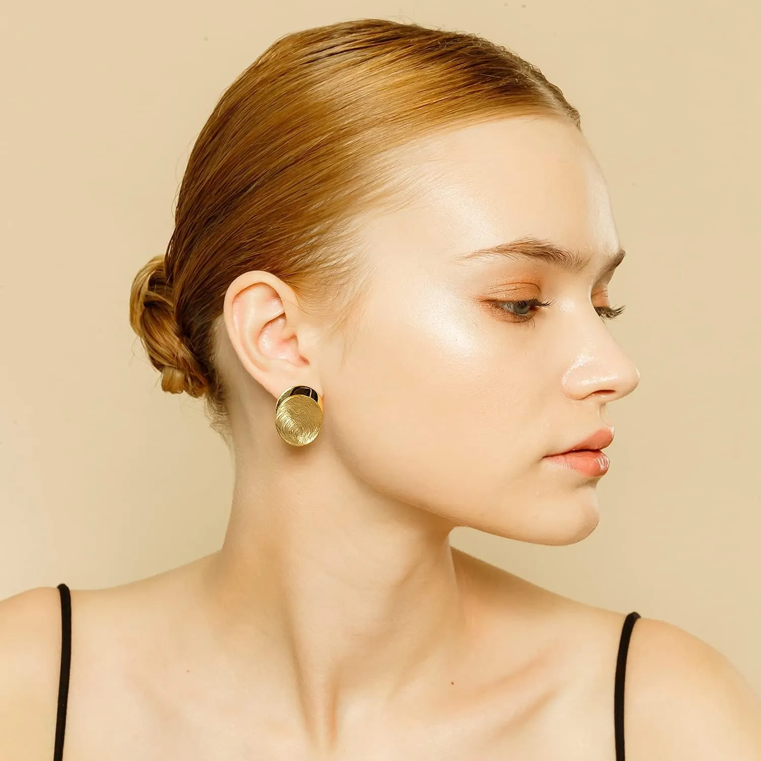 OZEL Gold Stud Earrings, Brushed Finish, 14K Gold Plated Fashion Jewelry for Women