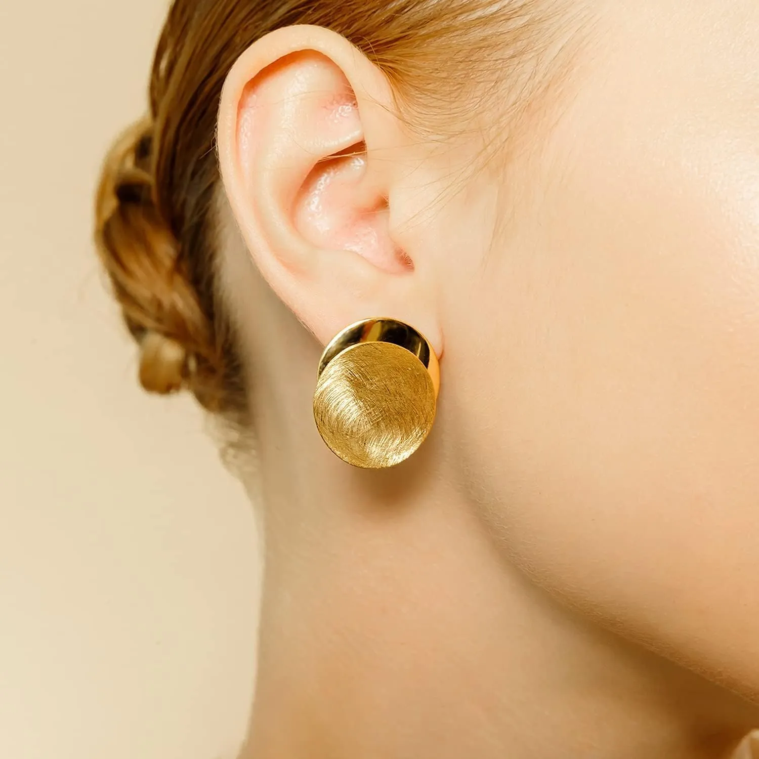 OZEL Gold Stud Earrings, Brushed Finish, 14K Gold Plated Fashion Jewelry for Women