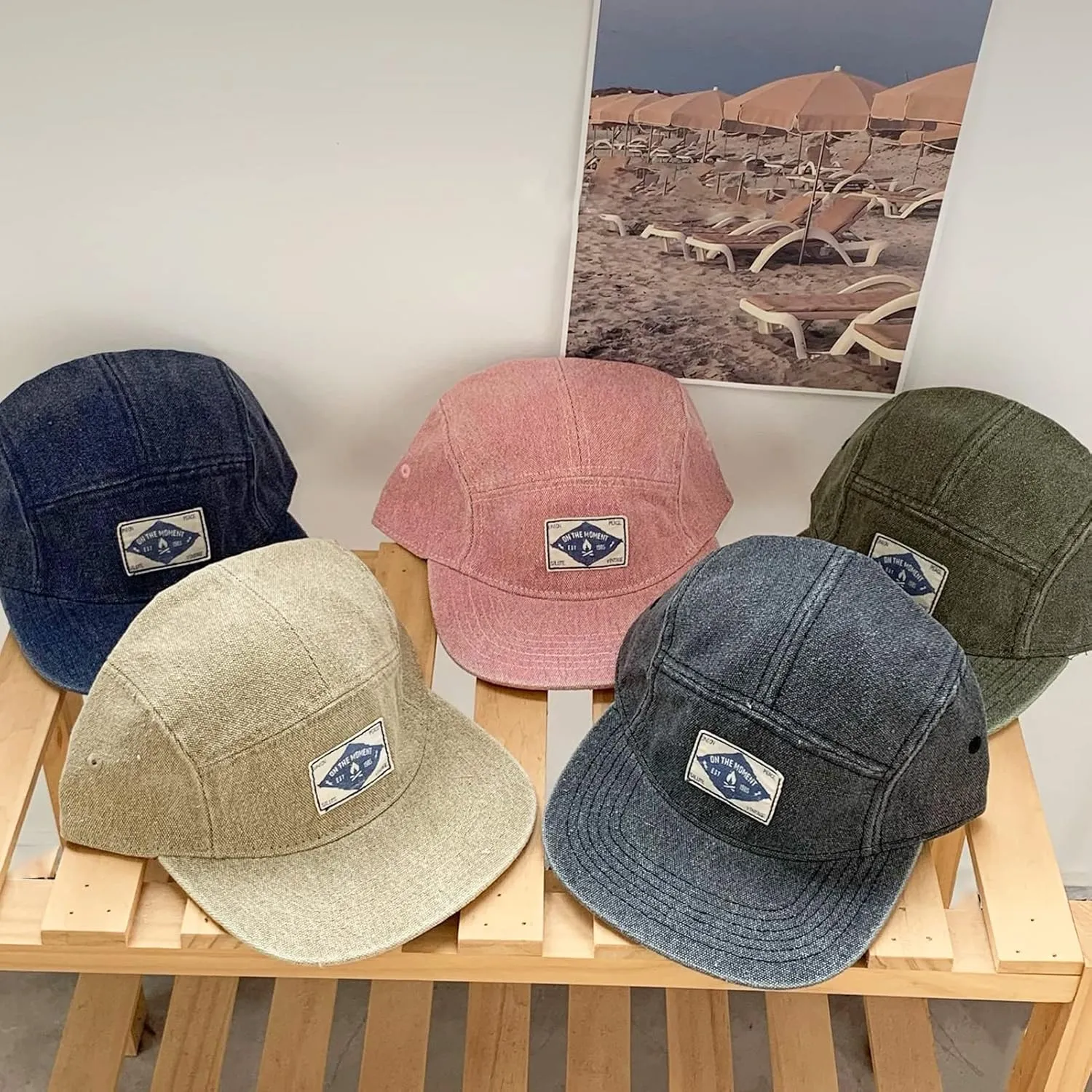 Panegy Denim 5 Panel Hat for Men Women Flat Brim Adjustable Lightweight Camp Cap Baseball Cap Skateboard