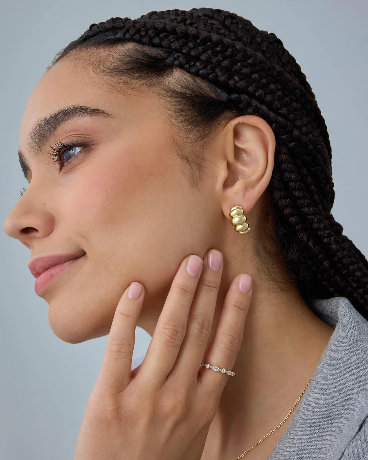PAVOI 14K Gold Plated Bold Statement Hoop Earrings for Women - Trendy Boho Ribbed Croissant Scallop Peach Puffy Jewelry Chunky Gold Earrings