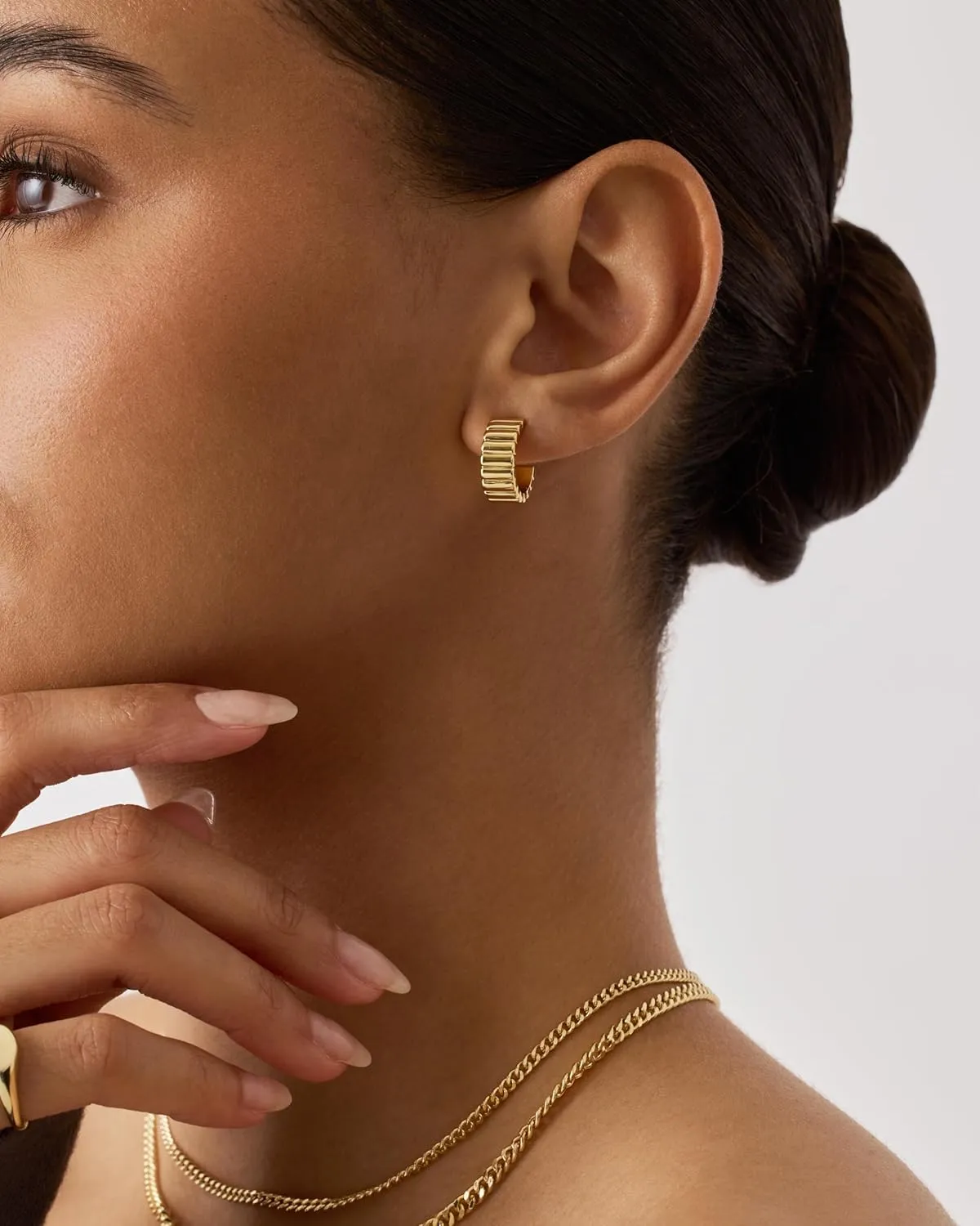 PAVOI 14K Gold Plated Bold Statement Hoop Earrings for Women - Trendy Boho Ribbed Croissant Scallop Peach Puffy Jewelry Chunky Gold Earrings
