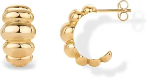 PAVOI 14K Gold Plated Bold Statement Hoop Earrings for Women - Trendy Boho Ribbed Croissant Scallop Peach Puffy Jewelry Chunky Gold Earrings
