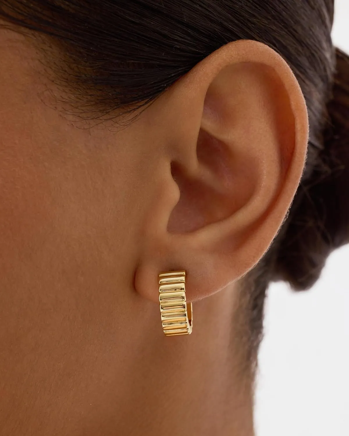 PAVOI 14K Gold Plated Bold Statement Hoop Earrings for Women - Trendy Boho Ribbed Croissant Scallop Peach Puffy Jewelry Chunky Gold Earrings