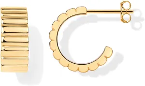 PAVOI 14K Gold Plated Bold Statement Hoop Earrings for Women - Trendy Boho Ribbed Croissant Scallop Peach Puffy Jewelry Chunky Gold Earrings