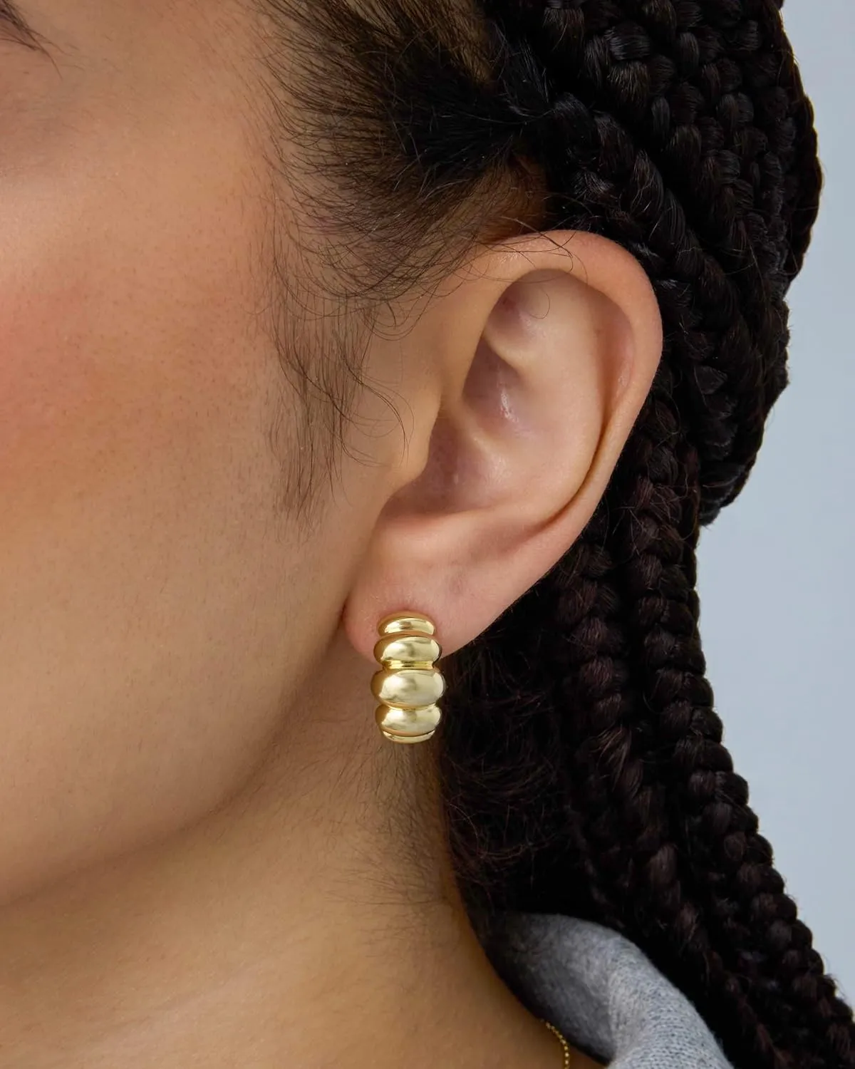 PAVOI 14K Gold Plated Bold Statement Hoop Earrings for Women - Trendy Boho Ribbed Croissant Scallop Peach Puffy Jewelry Chunky Gold Earrings