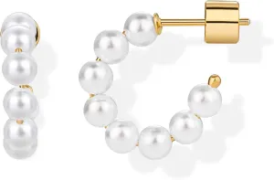 PAVOI 14K Gold-Plated Classic Pearl Hoop Earrings for Women | Freshwater Pearl Earring Pair