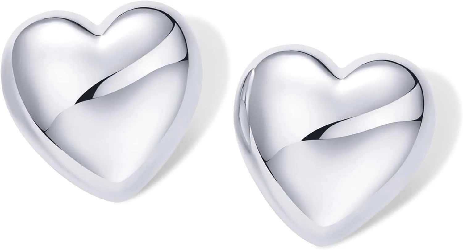 PAVOI 14K Gold Plated Sterling Silver Posts Chunky Heart Statement Earrings for Women | Love Friendship Puffy Heart Teardrop Dangle & Stud Earrings