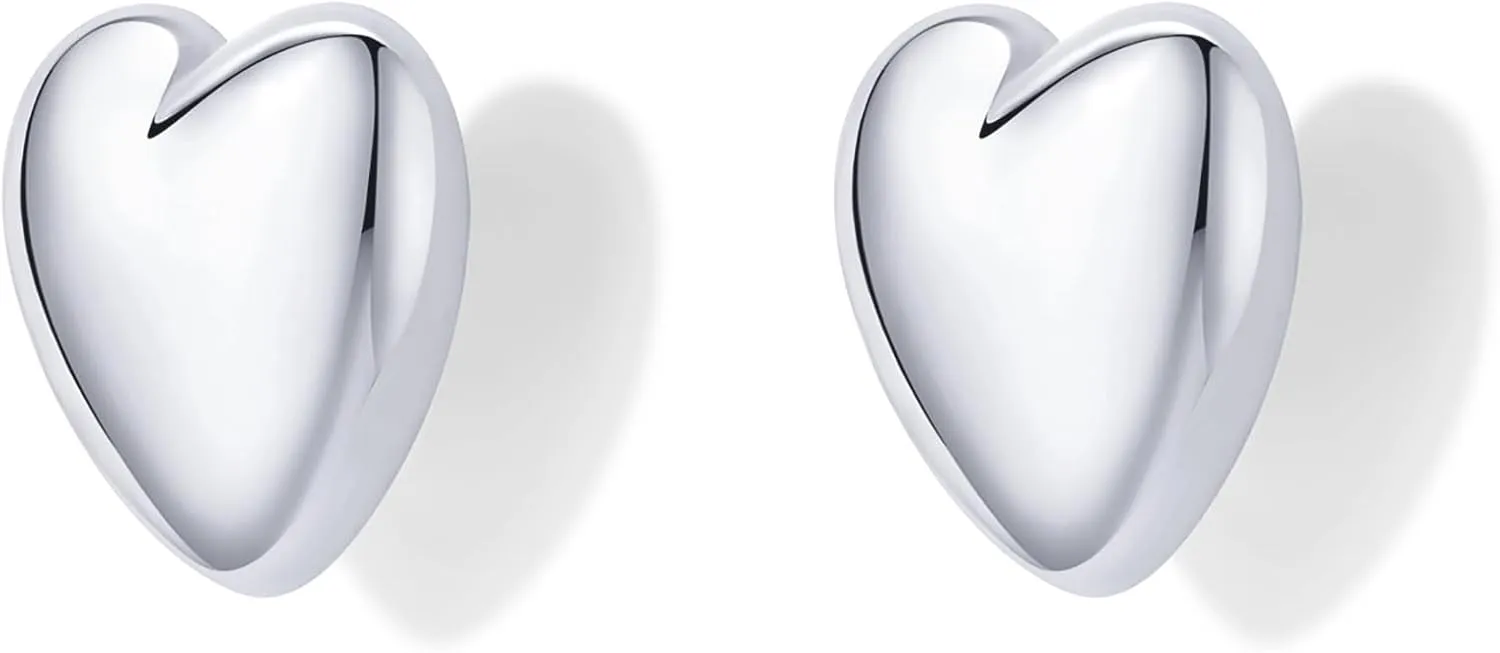 PAVOI 14K Gold Plated Sterling Silver Posts Chunky Heart Statement Earrings for Women | Love Friendship Puffy Heart Teardrop Dangle & Stud Earrings