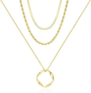 PDWZNBA Layered Gold Necklaces for Women, 14K Real Gold Plated Triple Chain Necklace, Dainty Choker Jewelry Set, Trendy Gold Jewelry Gifts