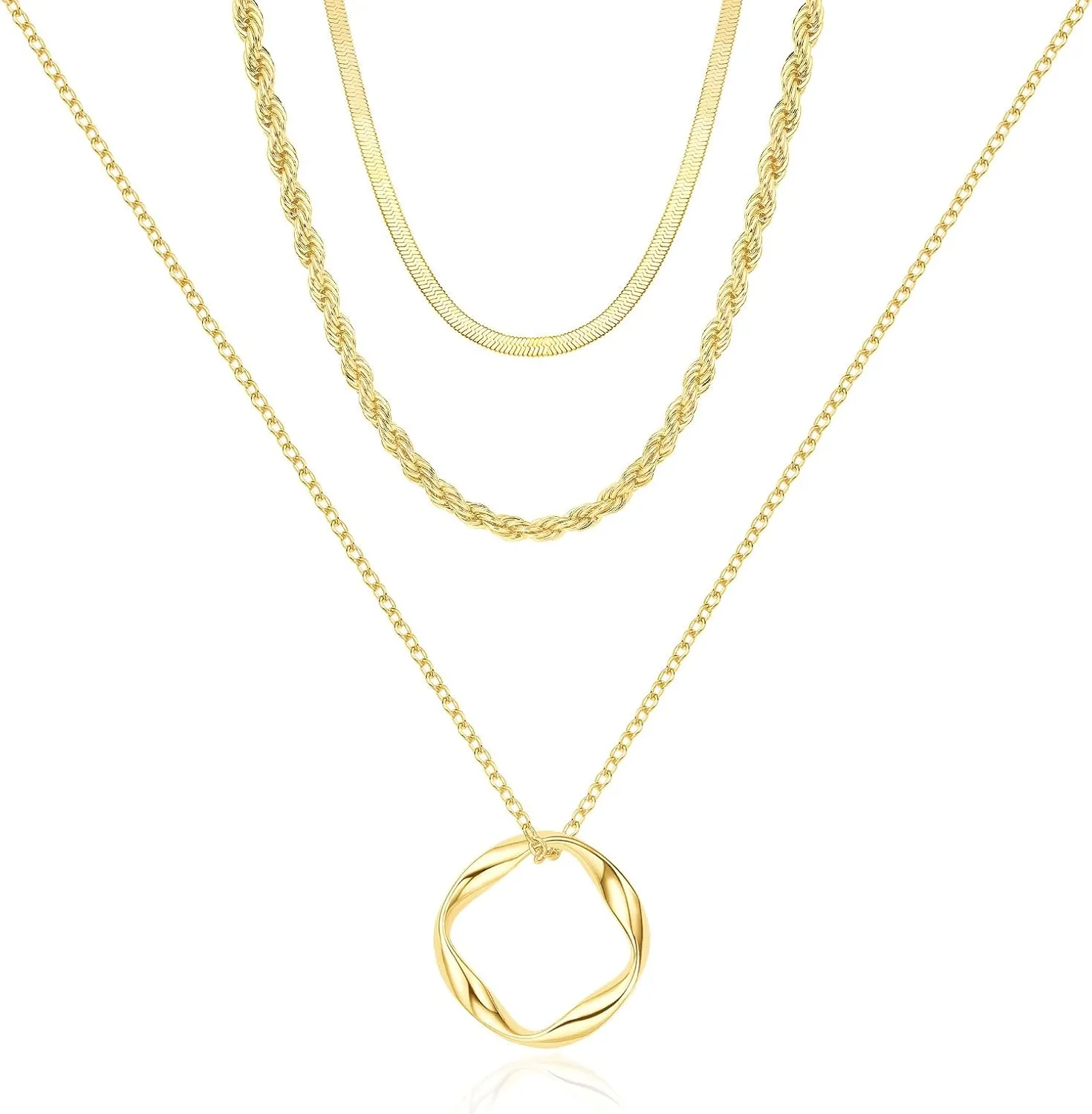 PDWZNBA Layered Gold Necklaces for Women, 14K Real Gold Plated Triple Chain Necklace, Dainty Choker Jewelry Set, Trendy Gold Jewelry Gifts