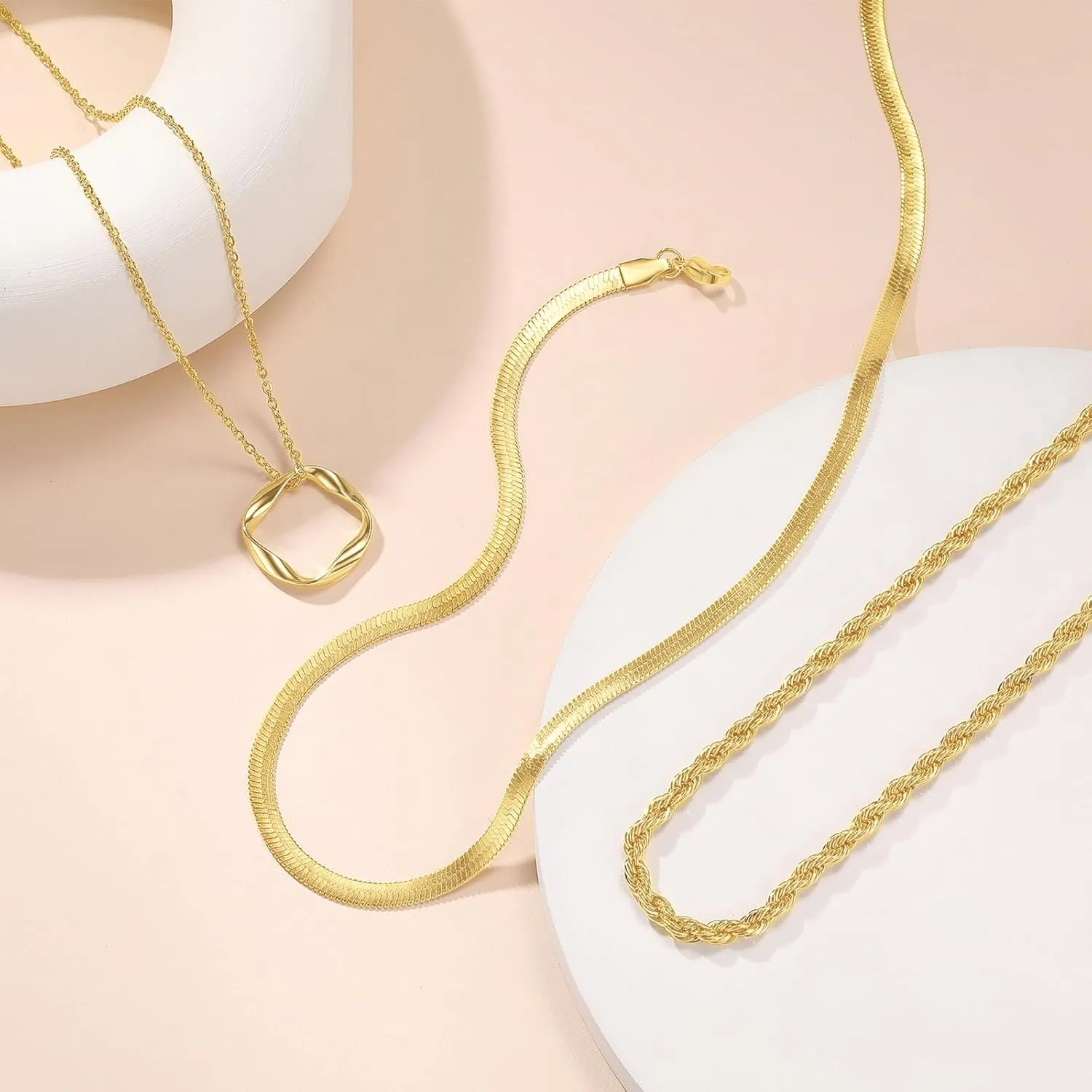 PDWZNBA Layered Gold Necklaces for Women, 14K Real Gold Plated Triple Chain Necklace, Dainty Choker Jewelry Set, Trendy Gold Jewelry Gifts