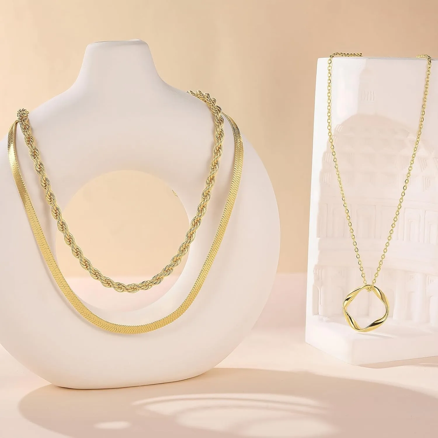 PDWZNBA Layered Gold Necklaces for Women, 14K Real Gold Plated Triple Chain Necklace, Dainty Choker Jewelry Set, Trendy Gold Jewelry Gifts