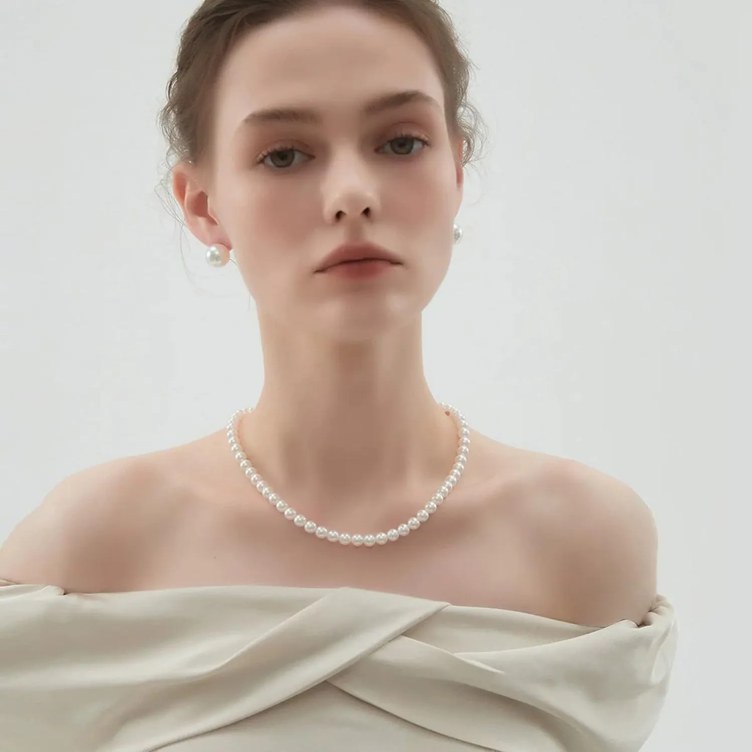 Pearl Necklaces for Women 6MM Dainty Round Pearl Choker Wedding Delicate Jewelry for Women Simple Bridesmaid Mothers' Day Jewelry Gifts