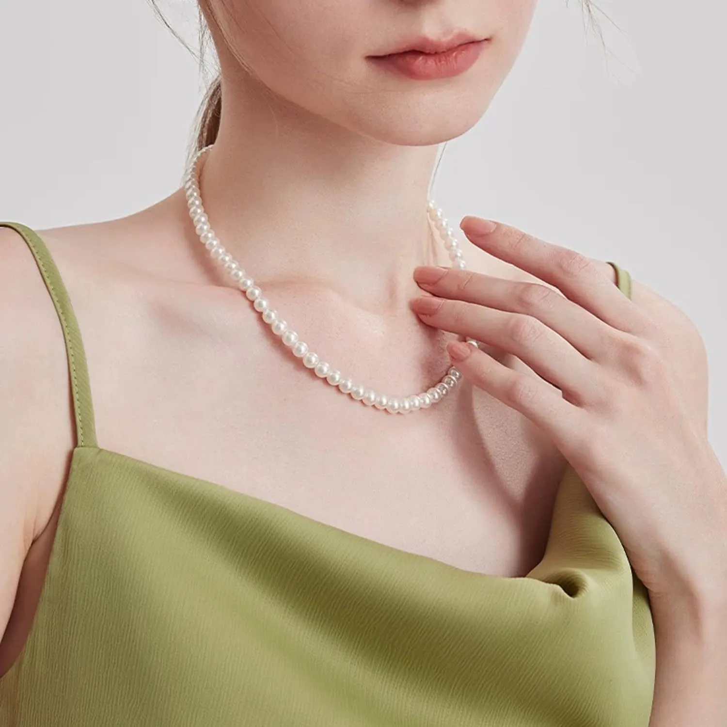 Pearl Necklaces for Women 6MM Dainty Round Pearl Choker Wedding Delicate Jewelry for Women Simple Bridesmaid Mothers' Day Jewelry Gifts