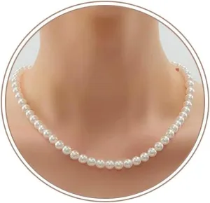 Pearl Necklaces for Women 6MM Dainty Round Pearl Choker Wedding Delicate Jewelry for Women Simple Bridesmaid Mothers' Day Jewelry Gifts