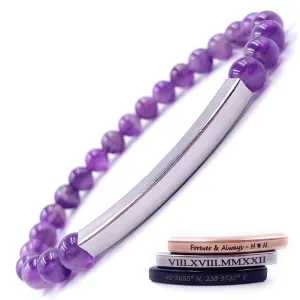 Personalized Beaded Bracelets, 6mm Gemstone Bracelet, Laser Engraved Bracelet, Customized Beaded Bracelet, Personalized Jewelry Gifts (Amethyst)