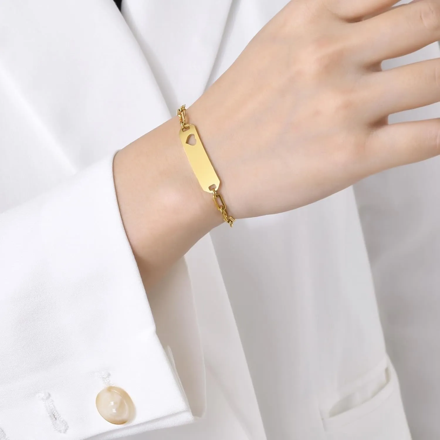 Personalized Best Friend Bracelets for 2-Personalized Initial Nameplate Gold Plated Stainless Steel Bar ID Adjustable Heart Tail Links Bracelets,BFF Friendship Birthday Bridesmaid Gift