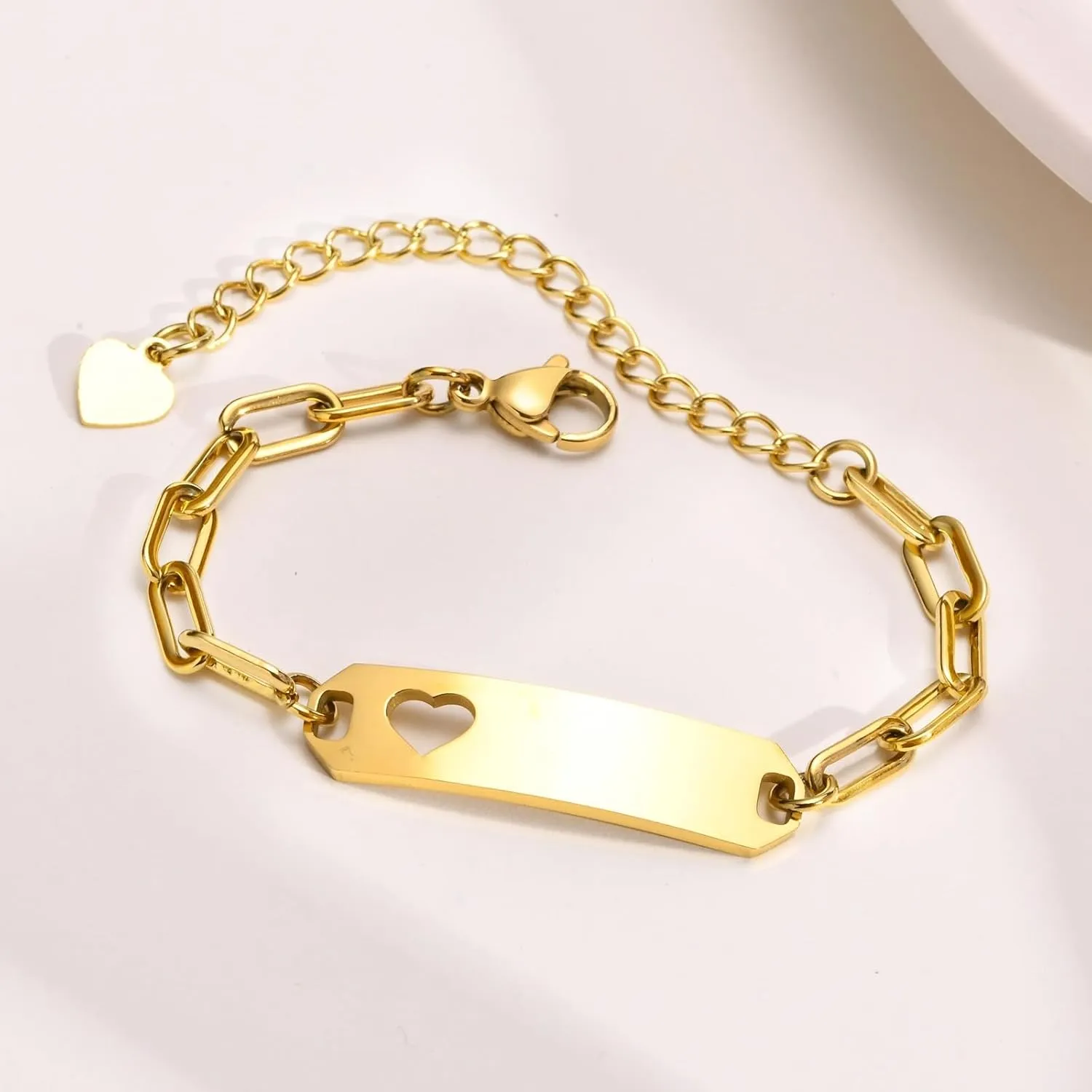 Personalized Best Friend Bracelets for 2-Personalized Initial Nameplate Gold Plated Stainless Steel Bar ID Adjustable Heart Tail Links Bracelets,BFF Friendship Birthday Bridesmaid Gift