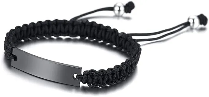 Personalized BFF Bracelets for 2-Personalized Initial Handmade Braided Rope Stainless Steel ID Bar Friendship Adjustable Bracelets for Sisters