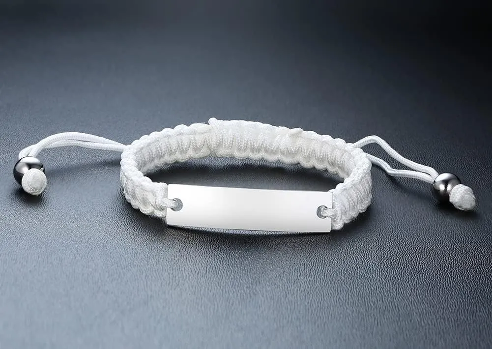 Personalized BFF Bracelets for 2-Personalized Initial Handmade Braided Rope Stainless Steel ID Bar Friendship Adjustable Bracelets for Sisters