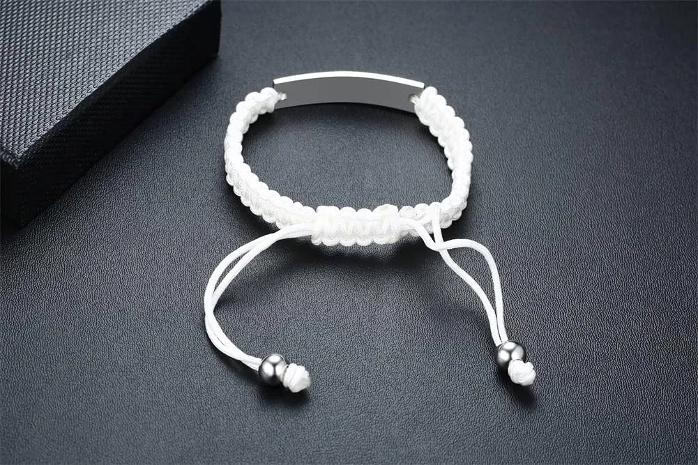 Personalized BFF Bracelets for 2-Personalized Initial Handmade Braided Rope Stainless Steel ID Bar Friendship Adjustable Bracelets for Sisters
