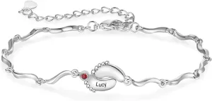 Personalized Birthstone Bracelets for Women Infinity Love Heart Charm Name Bracelet with 1-8 Birthstones Jewelry Mothers Day Gifts for Mom Daughter Wife Grandma