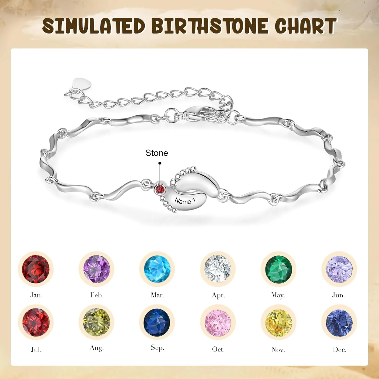 Personalized Birthstone Bracelets for Women Infinity Love Heart Charm Name Bracelet with 1-8 Birthstones Jewelry Mothers Day Gifts for Mom Daughter Wife Grandma