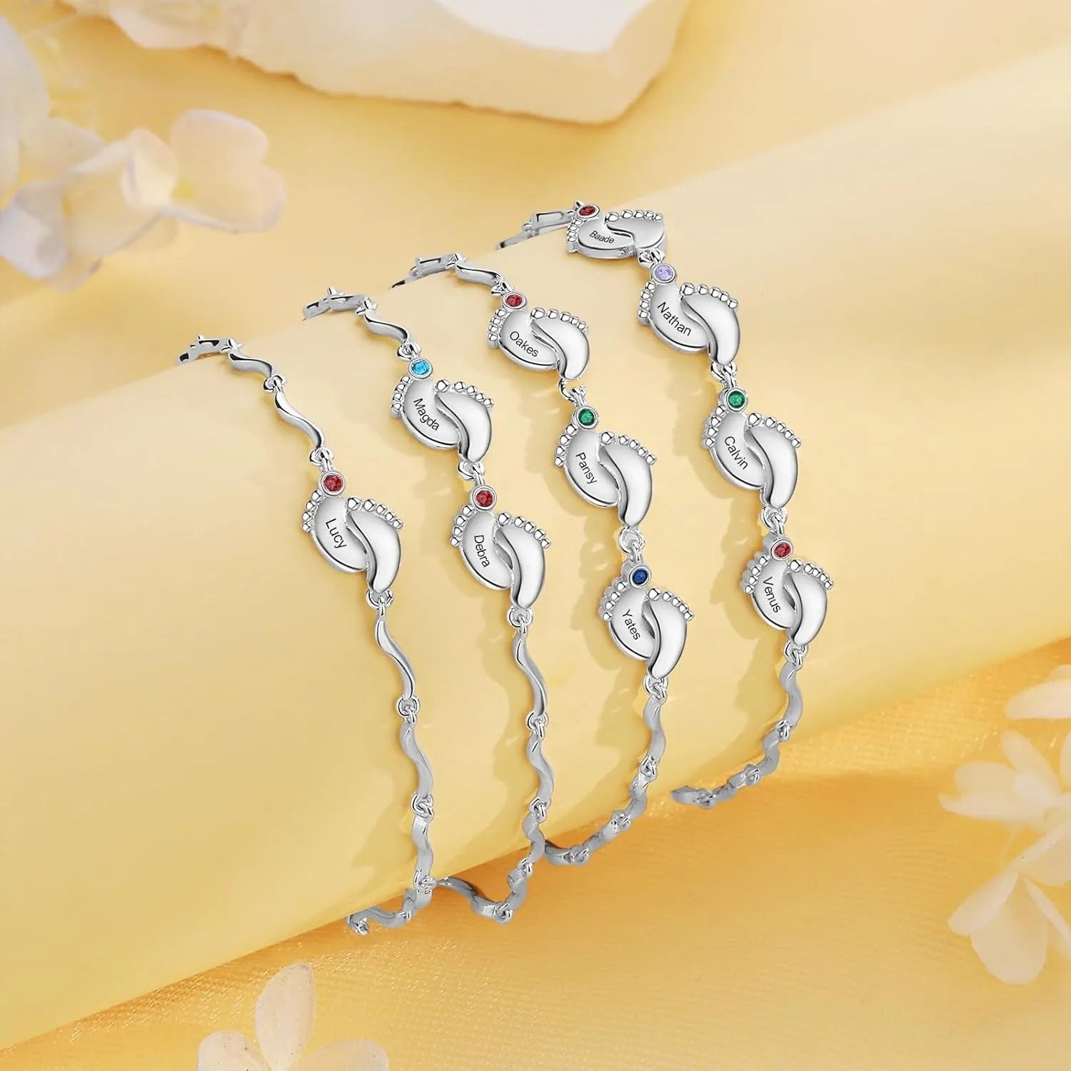 Personalized Birthstone Bracelets for Women Infinity Love Heart Charm Name Bracelet with 1-8 Birthstones Jewelry Mothers Day Gifts for Mom Daughter Wife Grandma