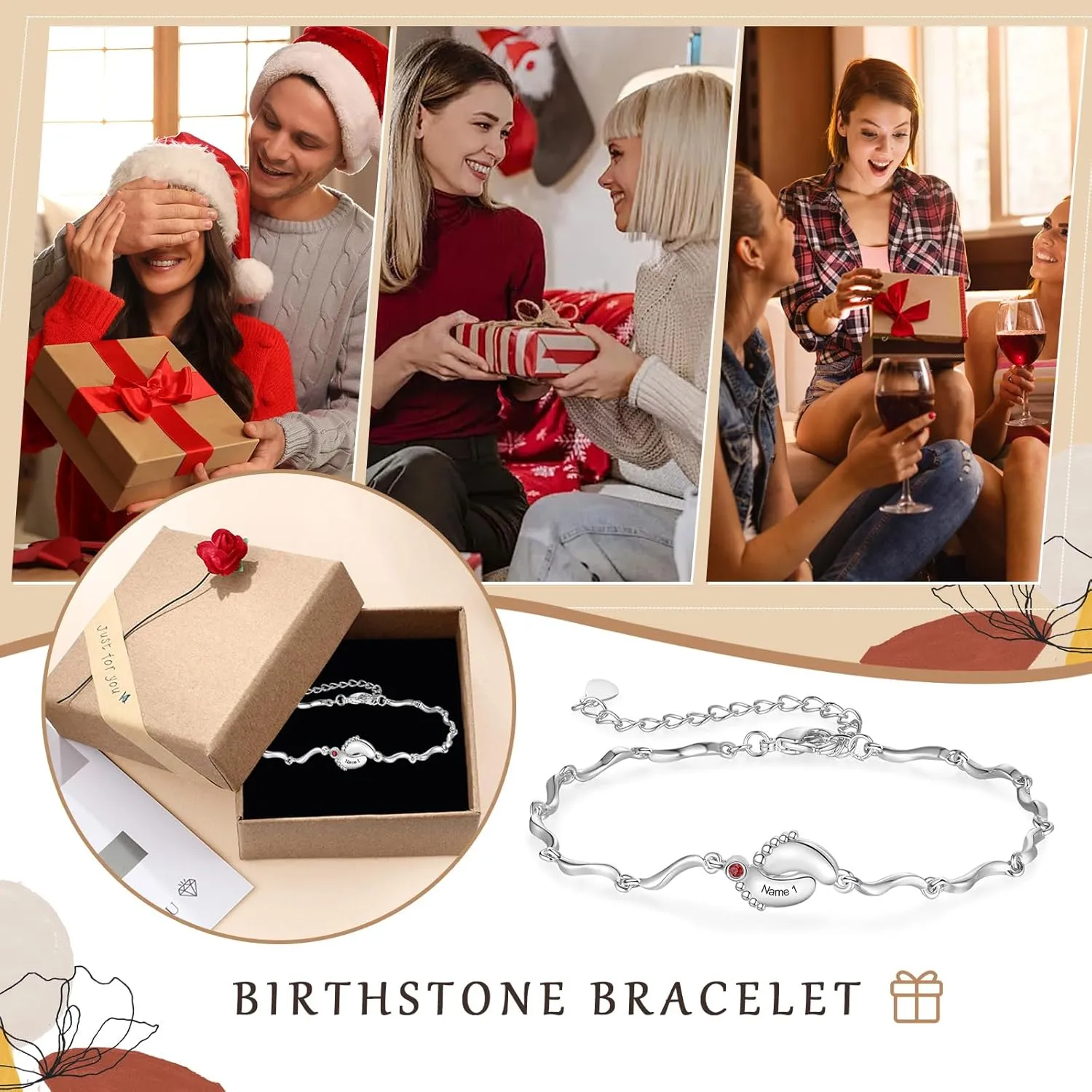 Personalized Birthstone Bracelets for Women Infinity Love Heart Charm Name Bracelet with 1-8 Birthstones Jewelry Mothers Day Gifts for Mom Daughter Wife Grandma