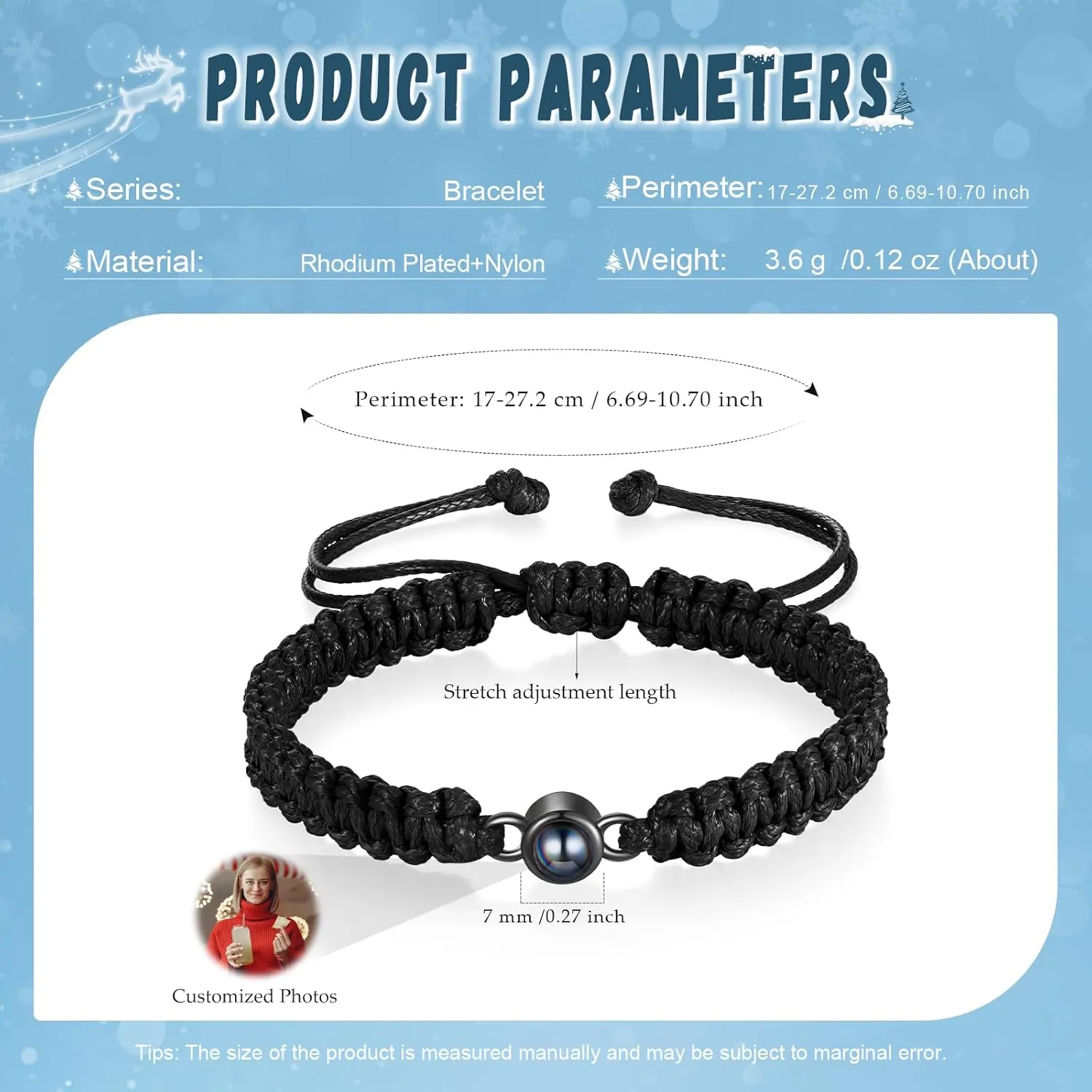 Personalized Bracelets with Picture Inside  Custom Gifts for Valentines Day Photo Bracelet for Women & Men, Memorial Couples Gift, Adjustable Wristband for Him & Her Christmas, Anniversary, Birthday