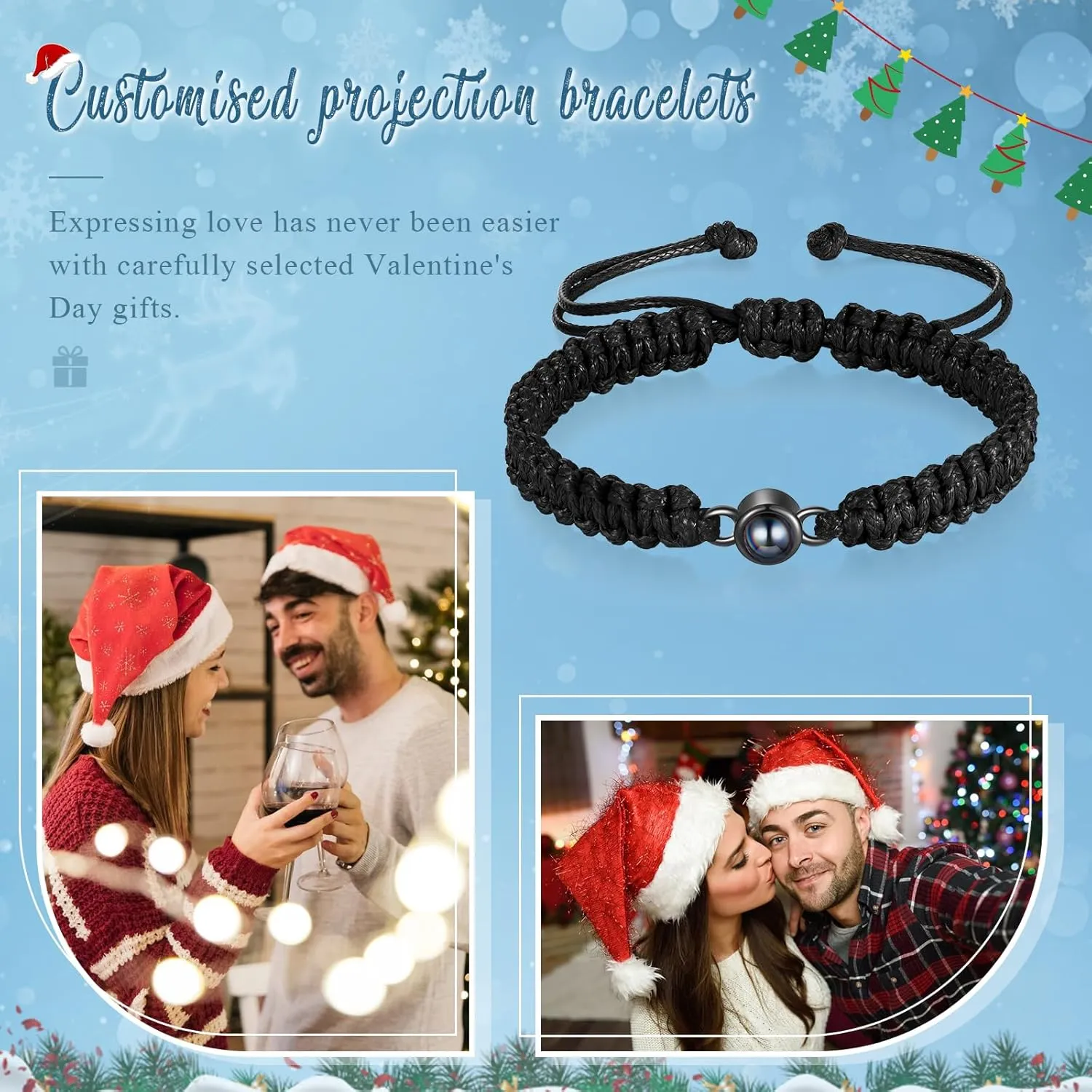 Personalized Bracelets with Picture Inside  Custom Gifts for Valentines Day Photo Bracelet for Women & Men, Memorial Couples Gift, Adjustable Wristband for Him & Her Christmas, Anniversary, Birthday
