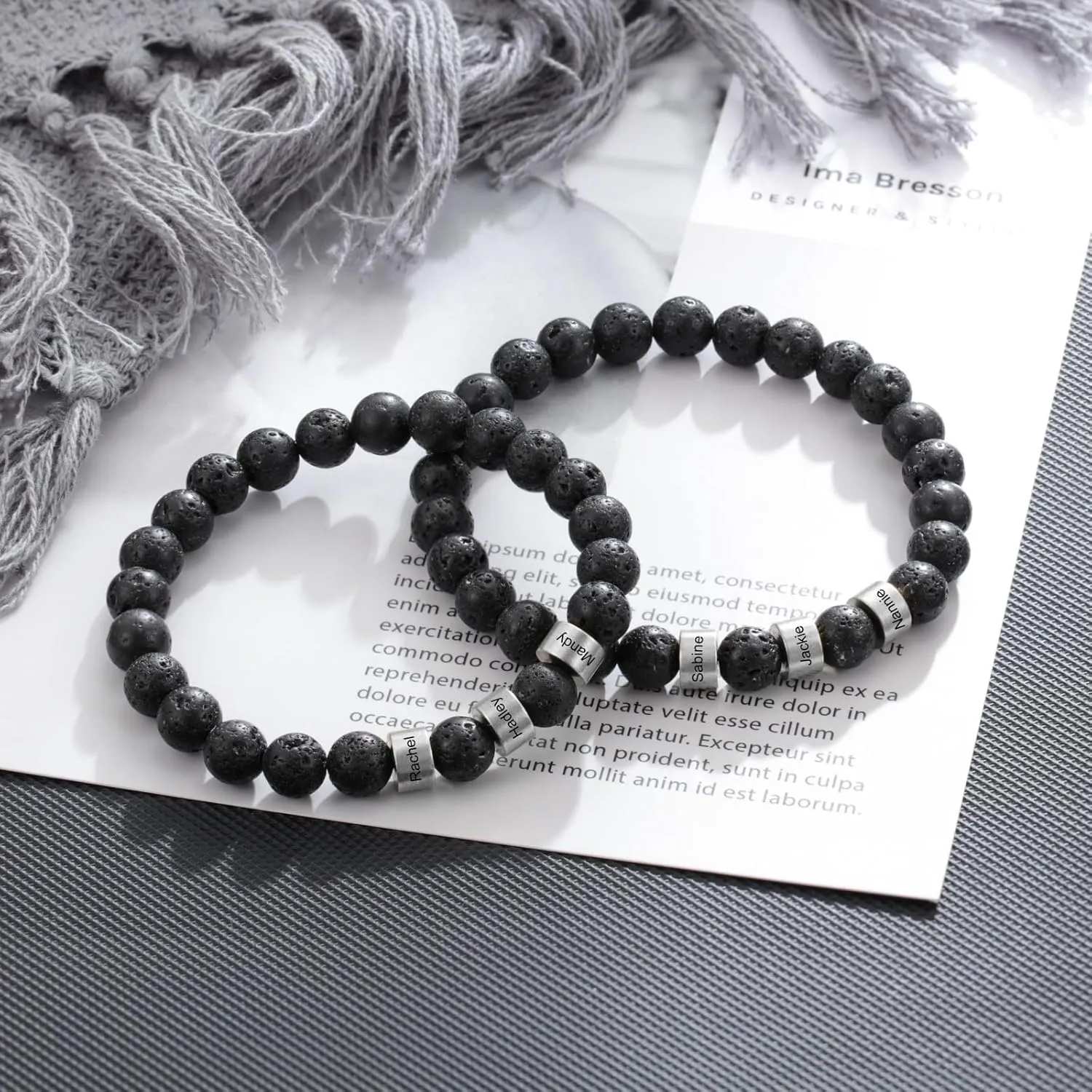 Personalized Custom Name Bracelets for Men - Natural Stone 8mm Tiger Eye | Lava Rock Bracelets for Men Son Dad Gifts Birthday Father's Day