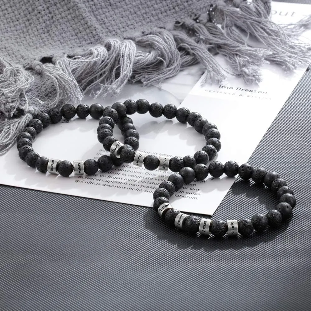 Personalized Custom Name Bracelets for Men - Natural Stone 8mm Tiger Eye | Lava Rock Bracelets for Men Son Dad Gifts Birthday Father's Day