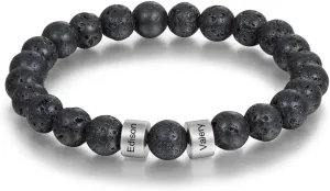 Personalized Custom Name Bracelets for Men - Natural Stone 8mm Tiger Eye | Lava Rock Bracelets for Men Son Dad Gifts Birthday Father's Day
