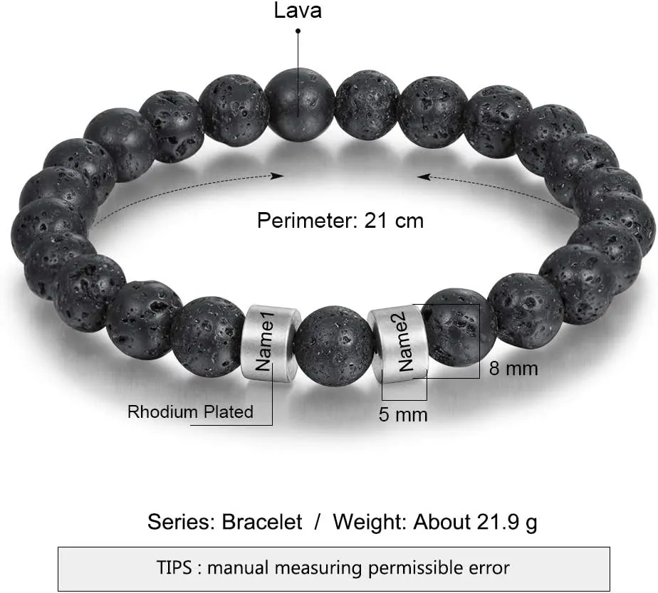 Personalized Custom Name Bracelets for Men - Natural Stone 8mm Tiger Eye | Lava Rock Bracelets for Men Son Dad Gifts Birthday Father's Day