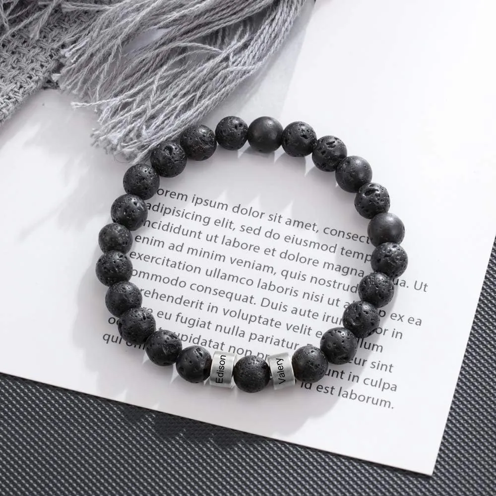 Personalized Custom Name Bracelets for Men - Natural Stone 8mm Tiger Eye | Lava Rock Bracelets for Men Son Dad Gifts Birthday Father's Day