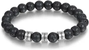 Personalized Custom Name Bracelets for Men - Natural Stone 8mm Tiger Eye | Lava Rock Bracelets for Men Son Dad Gifts Birthday Father's Day