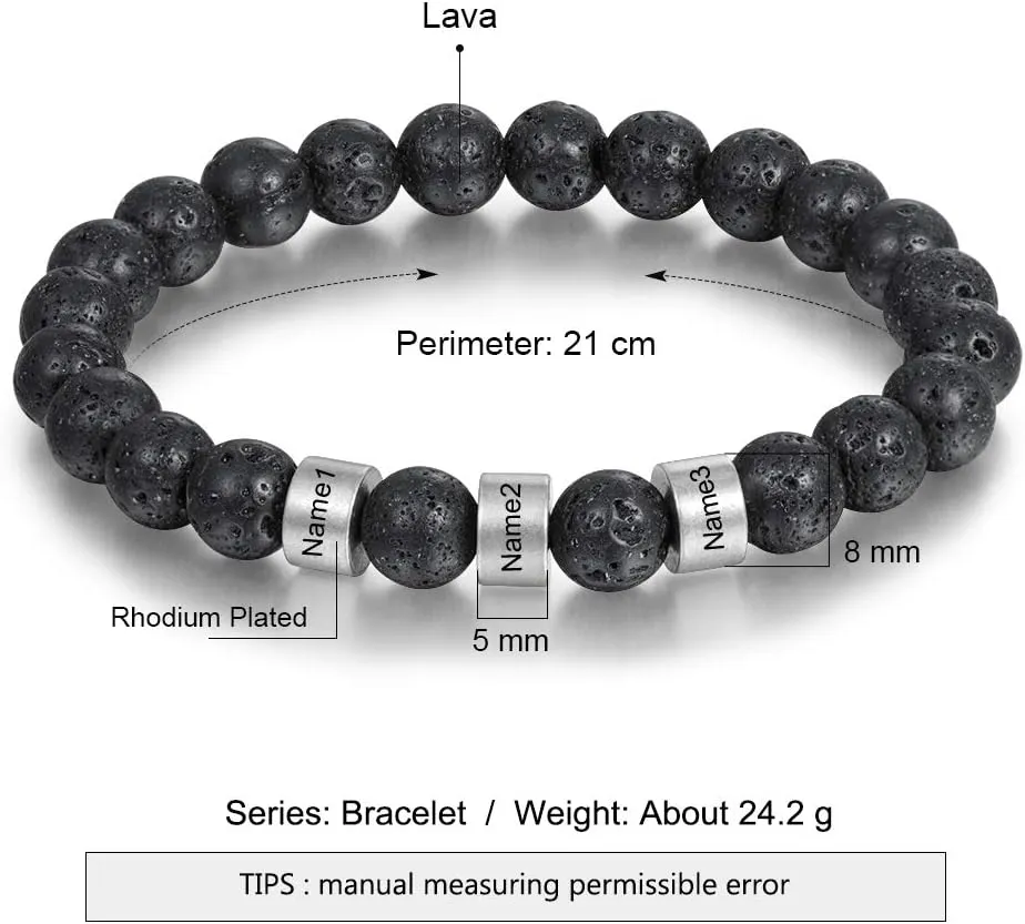 Personalized Custom Name Bracelets for Men - Natural Stone 8mm Tiger Eye | Lava Rock Bracelets for Men Son Dad Gifts Birthday Father's Day